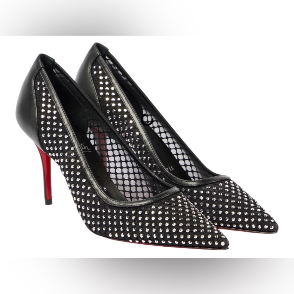 Christian Louboutin Apostropha 80 black mesh&leather pumps with crystals